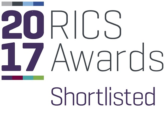 RICS Awards 2017 logo with the word "Shortlisted," highlighting nomination or recognition for an architect or party wall specialist in Essex.