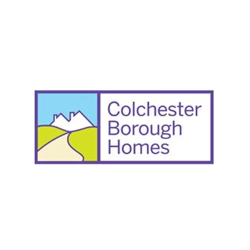 Colchester Borough Homes logo featuring a stylized landscape and house outline, reflecting its Essex roots, next to the company name in blue text on a white background.