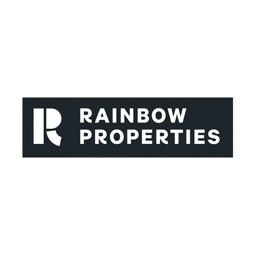 Logo with a bold, stylized letter "R" on the left and the words "RAINBOW PROPERTIES" in uppercase white font on a dark rectangular background, reflecting our Essex architect expertise and party wall services.